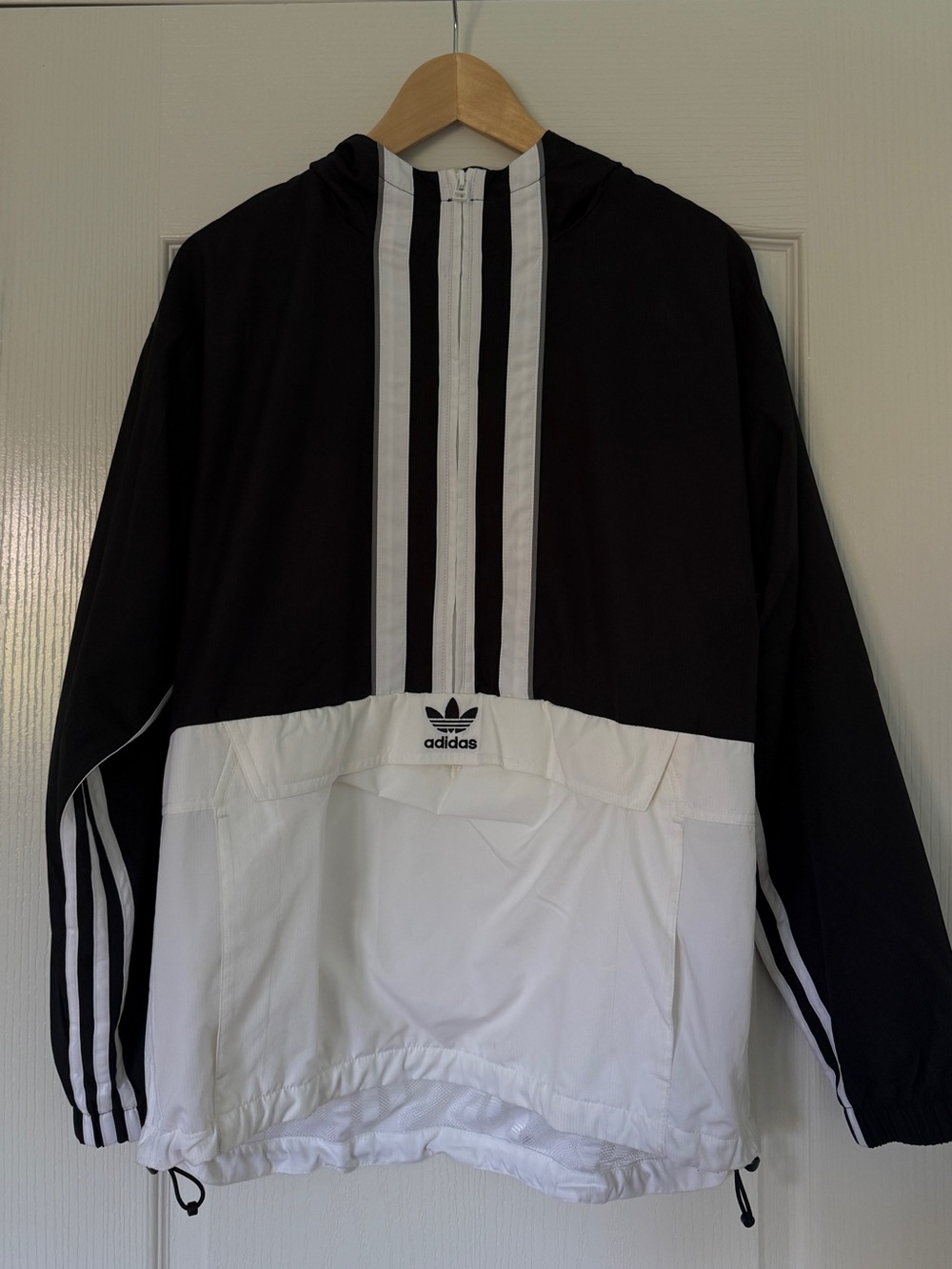 adidas Black & White Lightweight Hooded Pullover Jacket